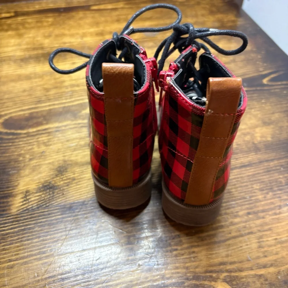 Piper Doodles Red And Black Plaid Combat Boots Size 7‎